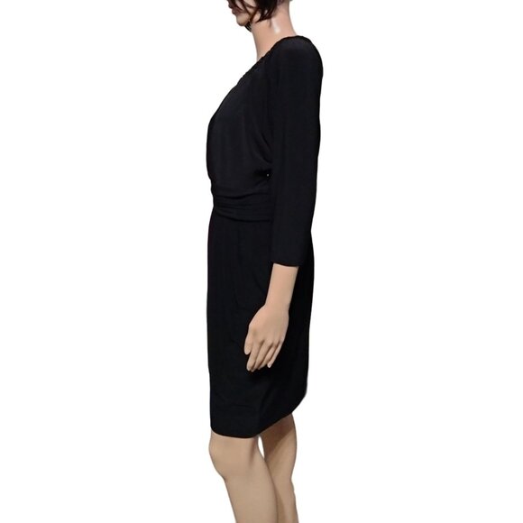 Evan-Picone Black Surplice V-Neck Ruched Empire Waist Side Zip Dress Size 14 - Picture 3 of 7